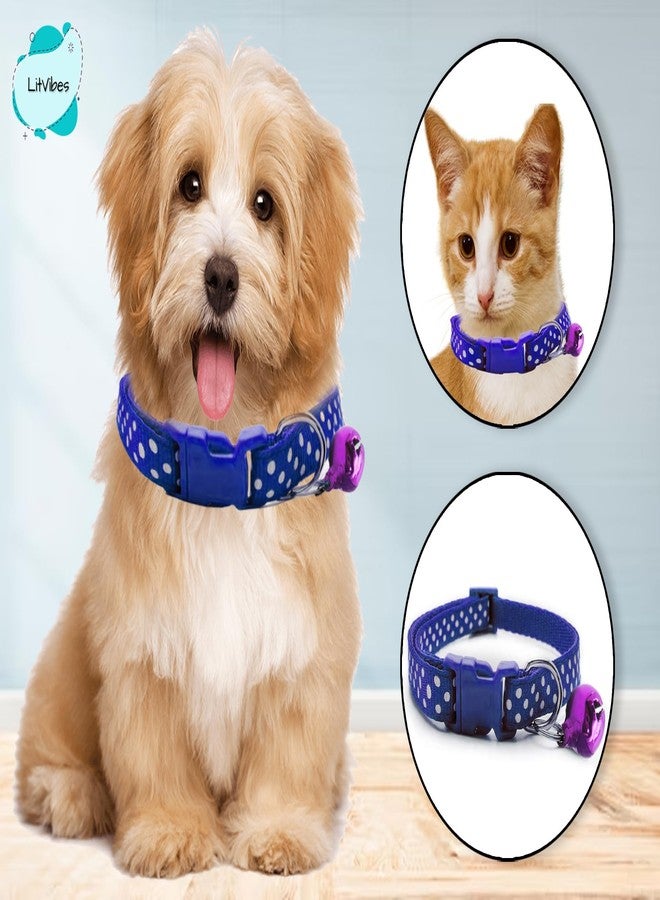 Litvibes Cat & Puppy Collar with Bell,Kitten & Small Dogs Soft Adjustable,Safe,Solid & Protective Breakaway for Cats & Puppies,Cute Kitty Neckband with Dots Print-(Blue) - Image 3