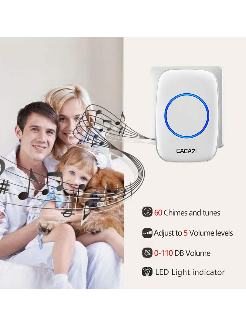 CACAZI Wireless Doorbell, Waterproof Long Distance Household Doorbell, Easy To Install Loud Music Cordless Doorbell, Door Chime With LED Indicator For Home, (1pc, Black, One To Two) - Image 3