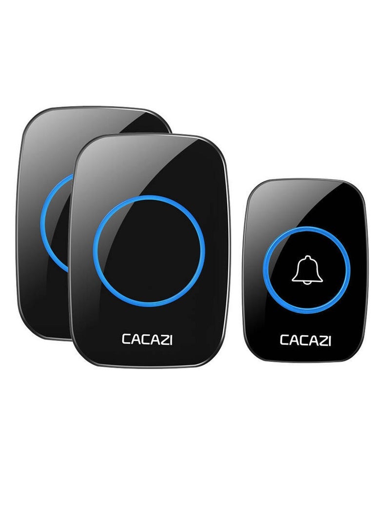 CACAZI Wireless Doorbell, Waterproof Long Distance Household Doorbell, Easy To Install Loud Music Cordless Doorbell, Door Chime With LED Indicator For Home, (1pc, Black, One To Two) - Image 1