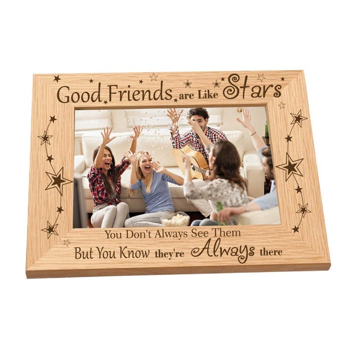 Engraved Wood Frame Good Friends Are Like Stars Tabletop 4 x 6 Horizontal Natural Wood Picture Photo Frame Displayed for Birthday Graduation Gifts Home Desk Decor