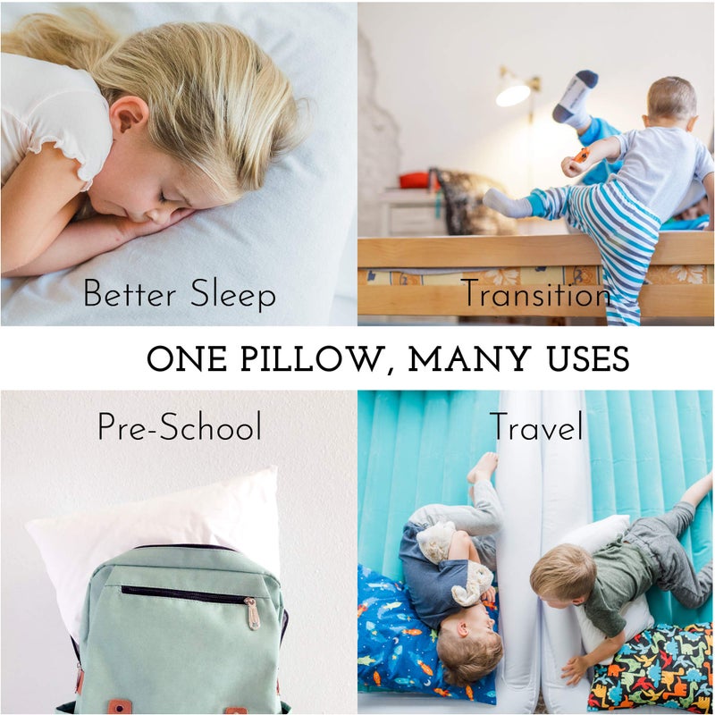 Little Sleepy Head Toddler Pillow with Pillowcase 13x18 - Kids Pillow for Sleeping - Toddler Pillow - Better Neck Support Ergonomic Pillow and Toddler Pillowcase - Best Pillows for Kids (White) - Image 2