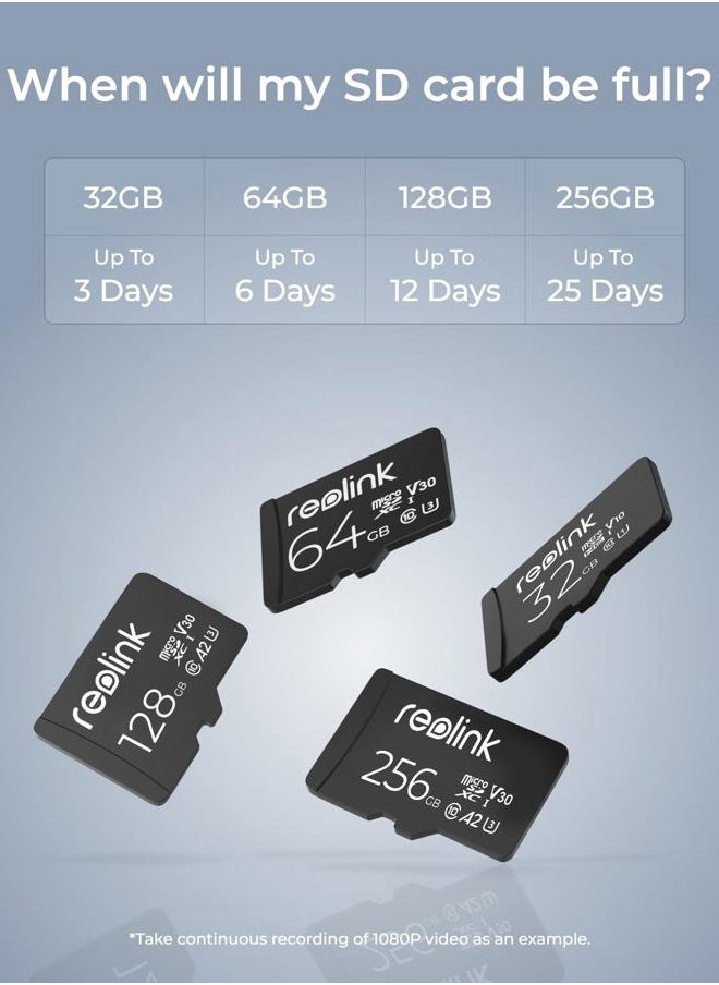 reolink - 128GB microSDXC UHS-I Memory Card, U3, A2, V30, Class 10, Micro SD Card Compatible with Reolink Security Camera - Image 1