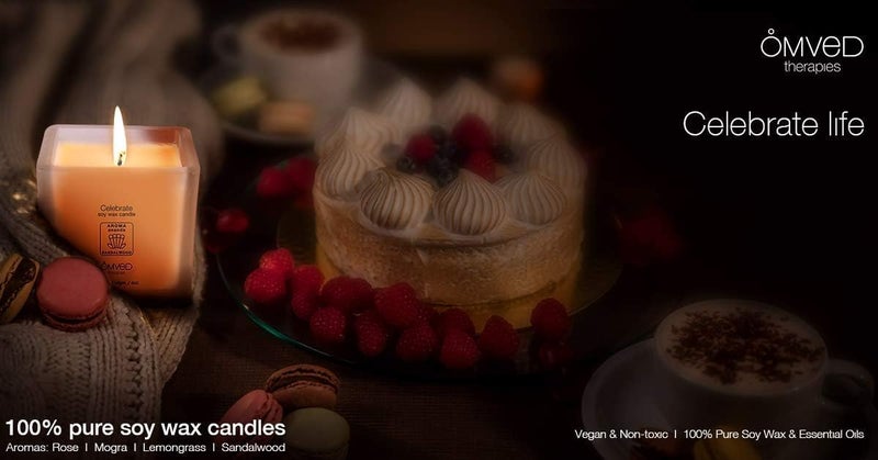 Omved Celebrate Sandalwood Natural Scented Soy Wax Candle Blended with Essential Oils and LongLasting - Image 3