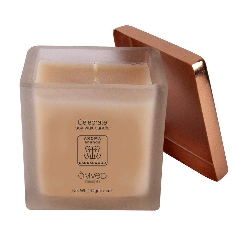 Omved Celebrate Sandalwood Natural Scented Soy Wax Candle Blended with Essential Oils and LongLasting - Image 1