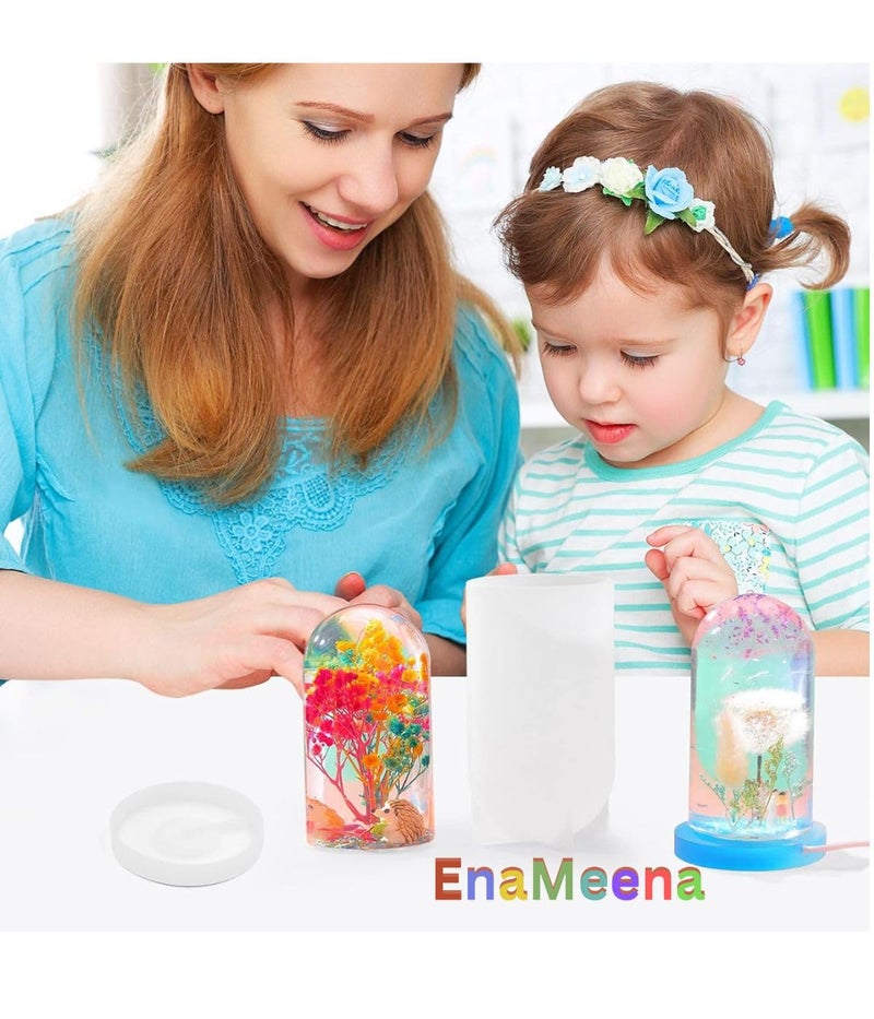 EnaMeena Round Cylinder Light Resin Mold for Flower Preservation, Featuring USB; Perfect for DIY Epoxy Casting Projects and Desktop Ornaments for Home Décor - Image 4
