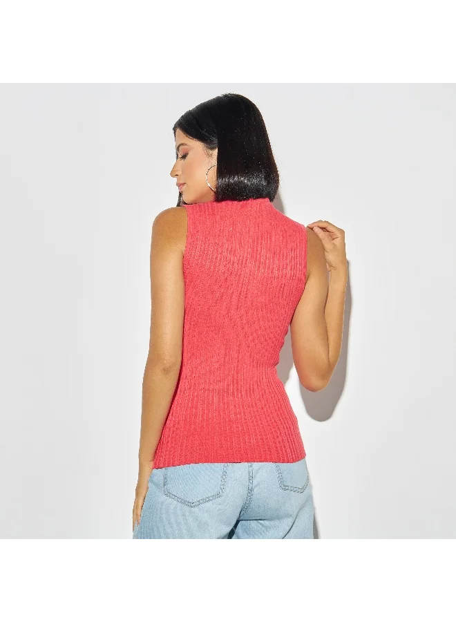 2Xtremz 2Xtremz Textured Sleeveless High Neck Top