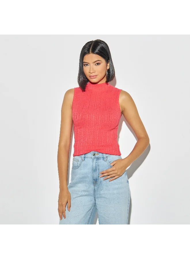 2Xtremz 2Xtremz Textured Sleeveless High Neck Top