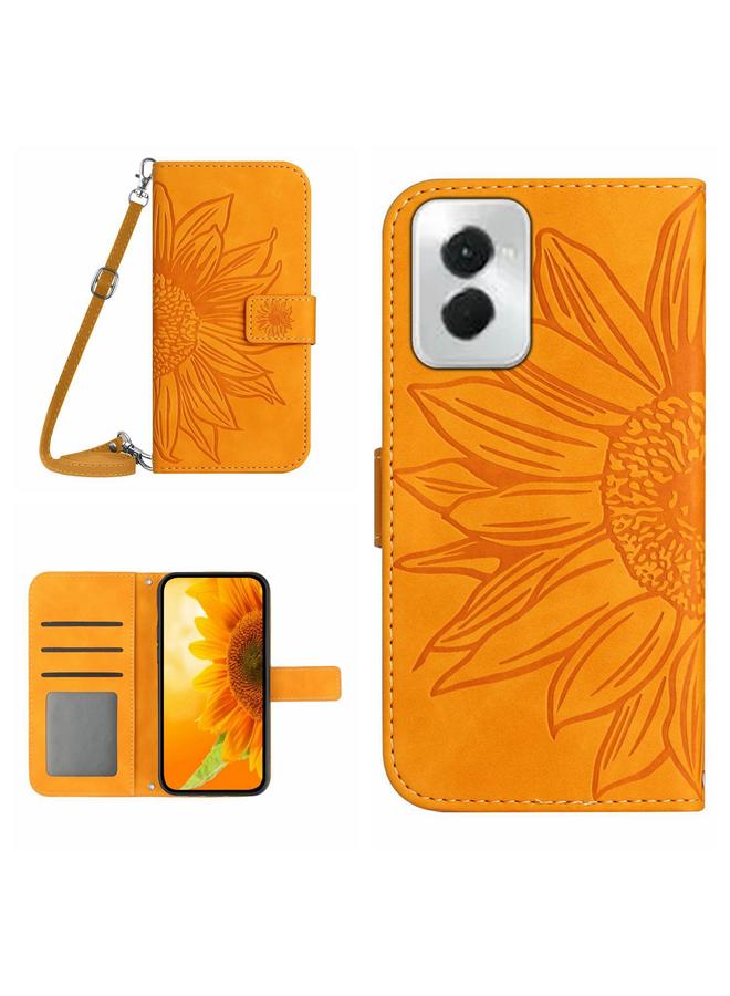 اس-توب جراب لهاتف Motorola Moto G Power 5G 2024 HT04 جراب هاتف جلدي قابل للطي منقوش عليه نقشة زهرة الشمس مع حبل تعليق - Image 1