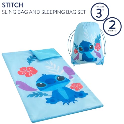 Idea Nuova Disney Stitch 2 Piece Slumber Set with Sling Bag and Sleeping Bag with Zip Around Closure, 54"x30" - Image 2