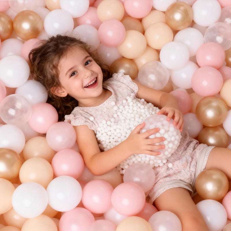 GOGOSO Ball Pits Balls Toddlers 50 100 200 500 Plastics Shape Ball Non-Phthalate Non-BPA Non-Toxic 2.2-Inch Crush Proof Play Balls, Beige+Pink+Pearl Brown+White+Clear, 100 Balls - Image 4