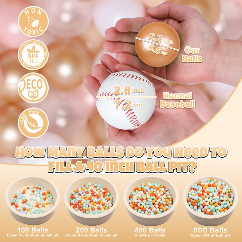GOGOSO Ball Pits Balls Toddlers 50 100 200 500 Plastics Shape Ball Non-Phthalate Non-BPA Non-Toxic 2.2-Inch Crush Proof Play Balls, Beige+Pink+Pearl Brown+White+Clear, 100 Balls - Image 2