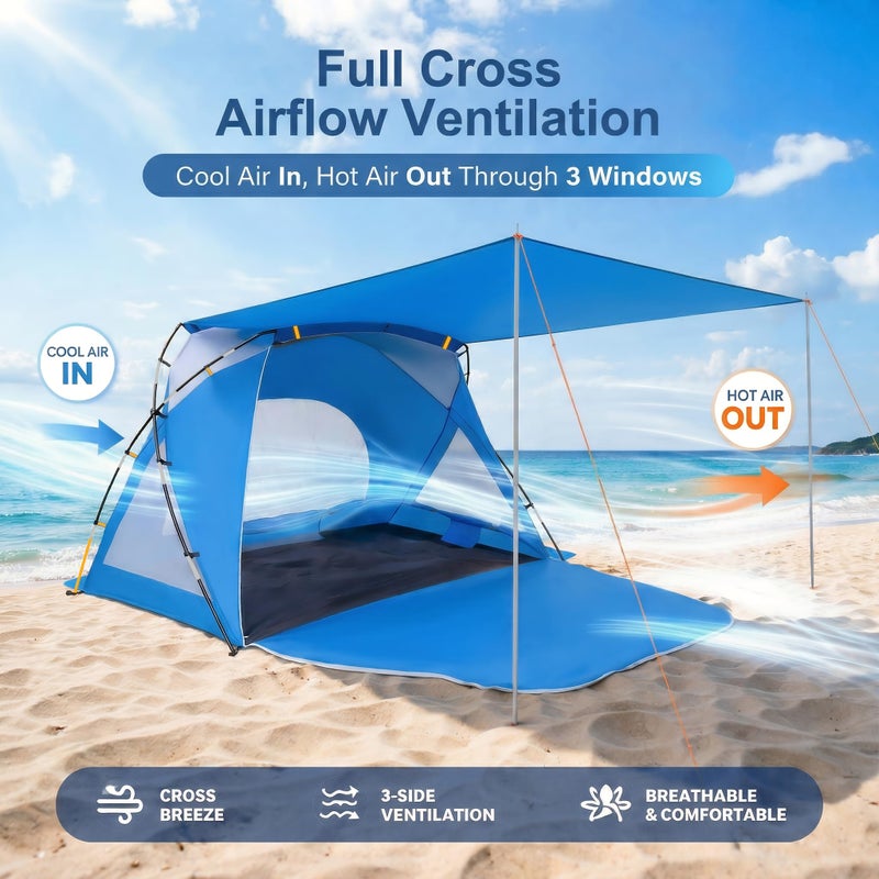 Etto Beach Tent, Portable Sun Shelter for 2/3/4/6-8 Person with UPF 50+ UV Protection, Easy Setup Waterproof Beach Shade Canopy Cabana for Family Outdoor and Picnics, Fishing with Carrying Bag - Image 4