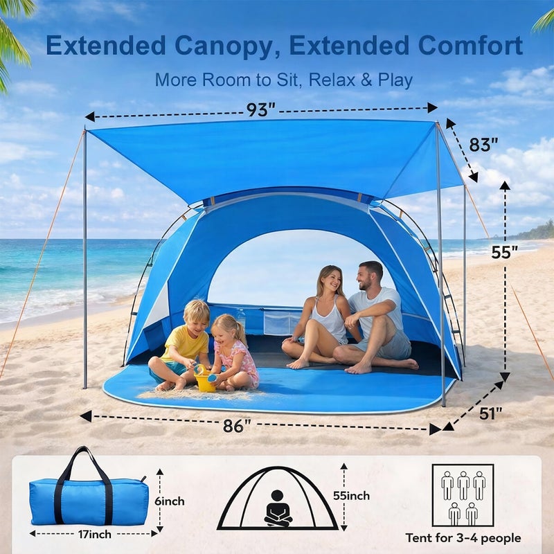 Etto Beach Tent, Portable Sun Shelter for 2/3/4/6-8 Person with UPF 50+ UV Protection, Easy Setup Waterproof Beach Shade Canopy Cabana for Family Outdoor and Picnics, Fishing with Carrying Bag - Image 3