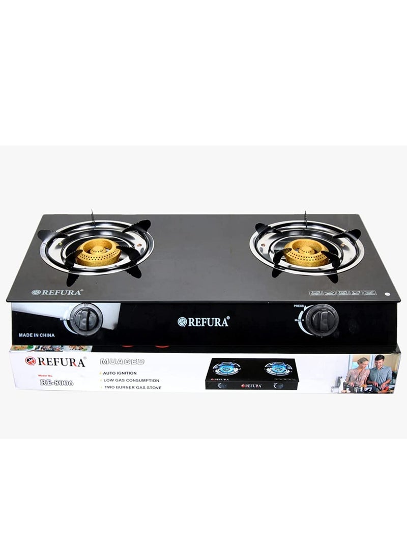 REFURA Two Burner Gas Stover w/ Auto Ignition | Glass Top | Compact Design | RE-8006 | Kitchen Appliances |  - Image 1