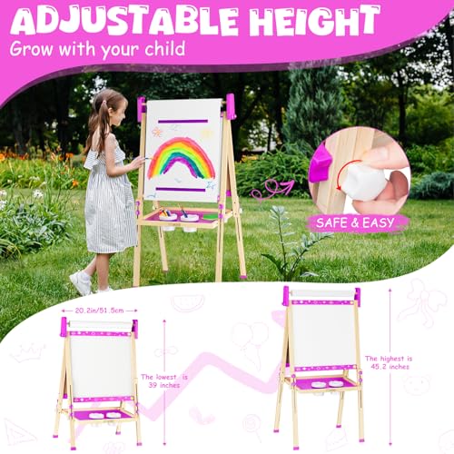 Doselie Easel for Kids ToysToddler Art Easel with Art Supplies Height Adjustable DoubleSided Magnetic Dry Eraser Whiteboard and Chalk Board with Paper Roll4 5 6 7 8 9 10 Year Old Girl Birthday Gifts - Image 5