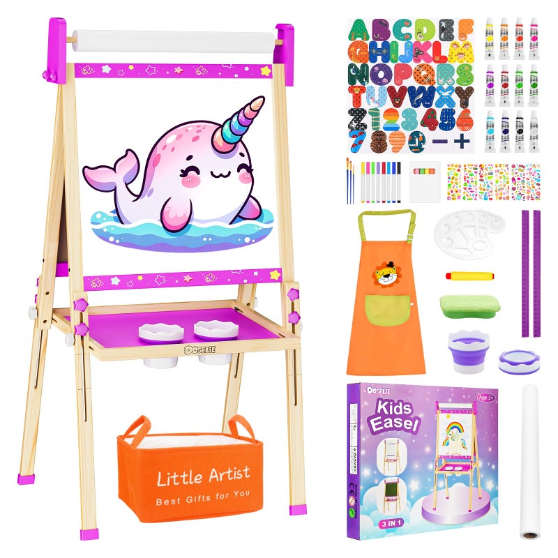 Doselie Easel for Kids ToysToddler Art Easel with Art Supplies Height Adjustable DoubleSided Magnetic Dry Eraser Whiteboard and Chalk Board with Paper Roll4 5 6 7 8 9 10 Year Old Girl Birthday Gifts - Image 2
