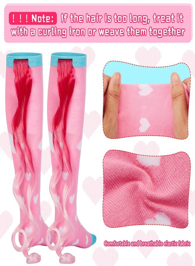 تاربوب جوارب Tarpop المضحكة والمجنونة، زوجان، للبنات والسيدات، جوارب غريبة مع شعر مستعار، هدية مبتكرة ومضحكة لعيد الميلاد (أزرق سماوي، وردي، وحيد القرن، كبير) - Image 3