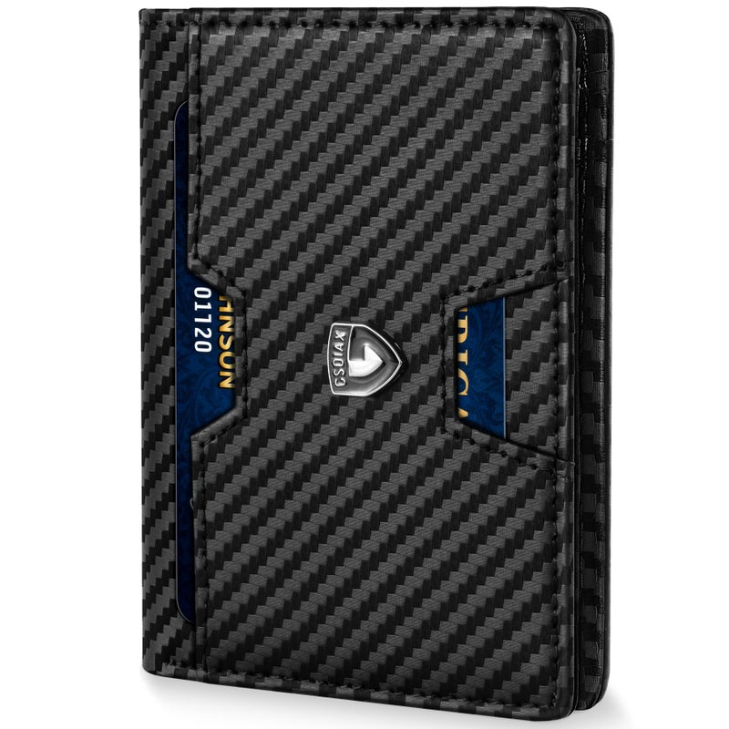 GSOIAX Wallet for Men Slim RFID Blocking Front Pocket Bifold Wallet Leather Money Clip 10-12 Cards Mens Wallet with ID Window Thin Minimalist Credit Card Holder Birthday Gifts for Men Carbon-Black - Image 1