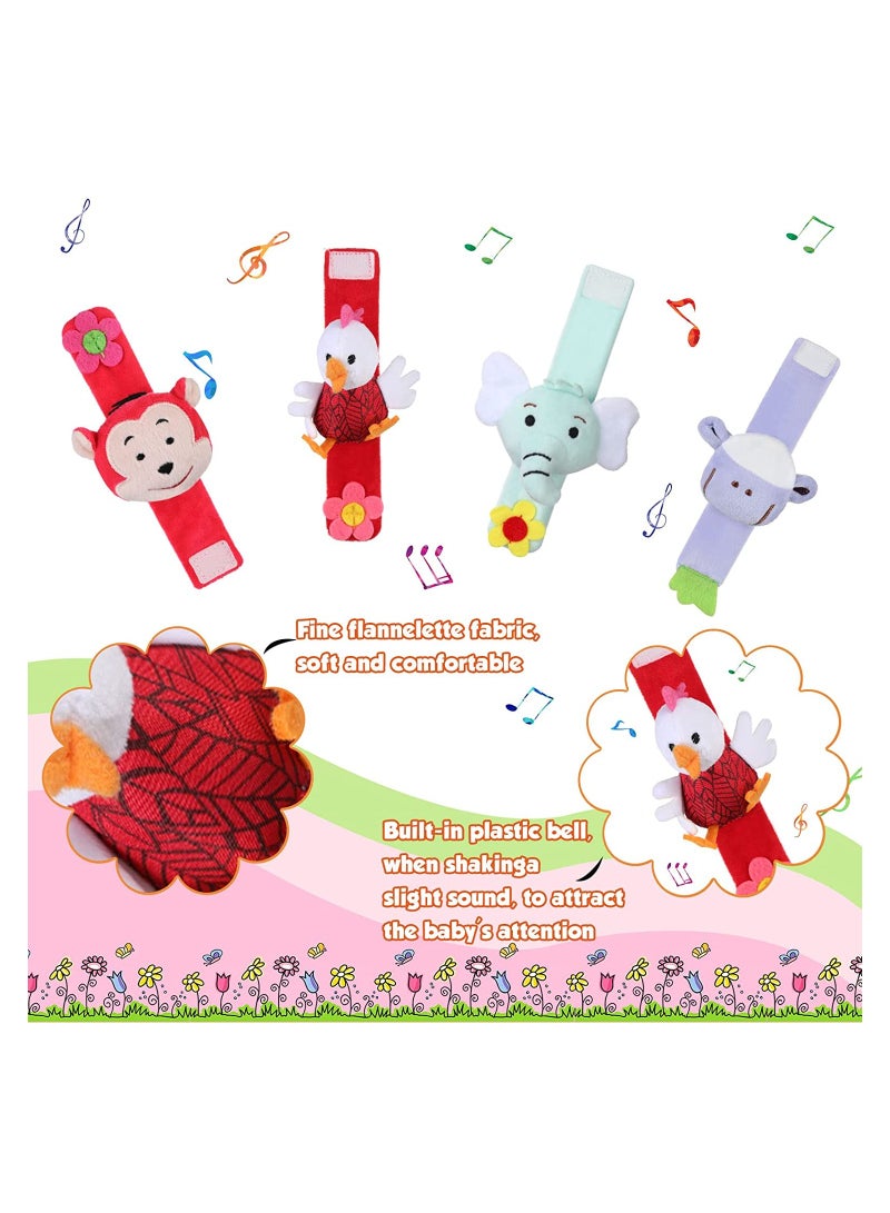 SYOSI 4 Designs Baby Soft Rattle Baby Infant Wrists Rattle and Foot Rattles Finders Socks Set Hand Arm Rattle Ring Feet Ankle Wear for Newborn Baby Boys & Girls - Image 2