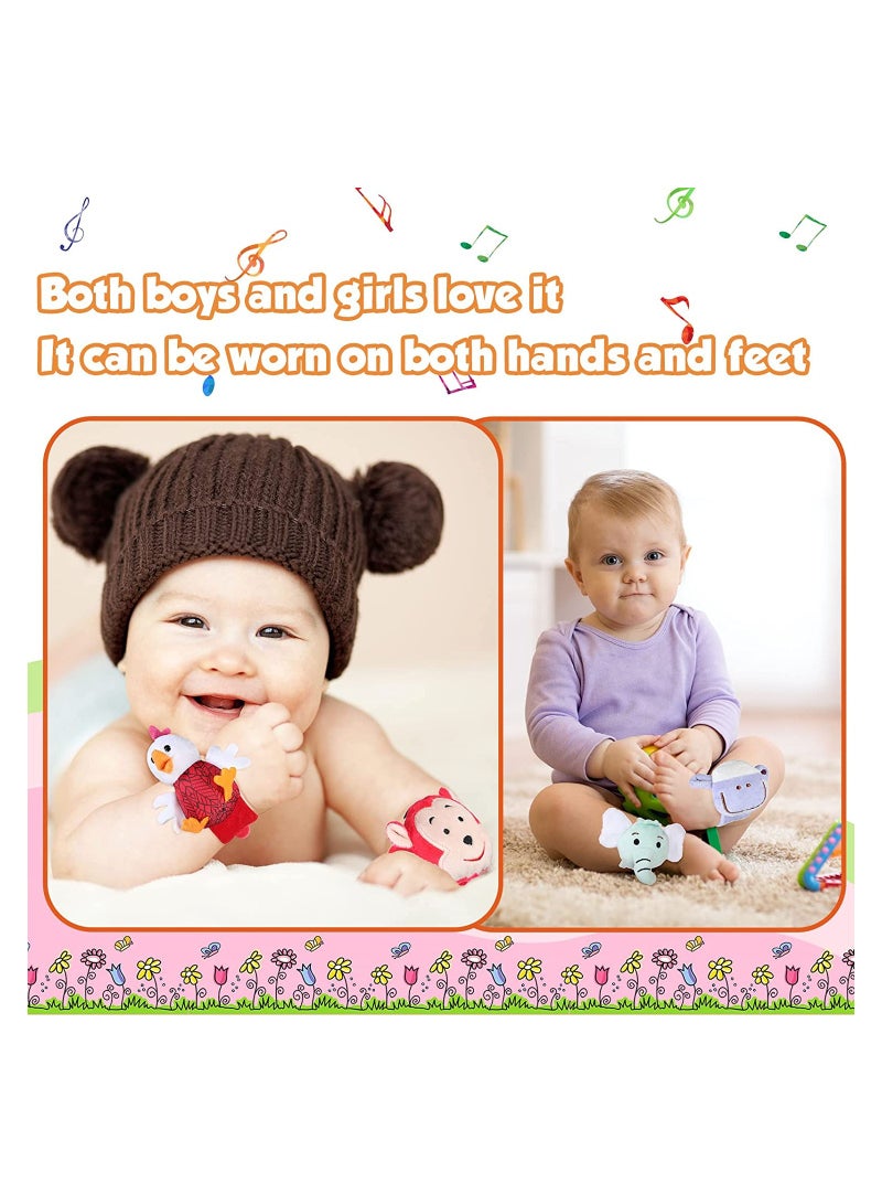 SYOSI 4 Designs Baby Soft Rattle Baby Infant Wrists Rattle and Foot Rattles Finders Socks Set Hand Arm Rattle Ring Feet Ankle Wear for Newborn Baby Boys & Girls - Image 3