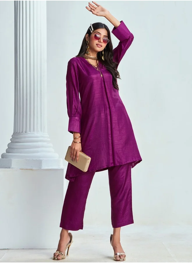 ISHIN V-Neck A-Line Kurta With Trouser