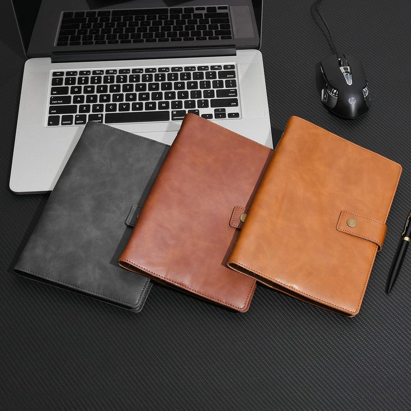 WONDERPOOL Binder Leather Journal Set Refillable Notebook Spiral Diary - Dot Grid Paper & Real Leather Inner Pockets for Man Woman (Gray, A5) - Image 3