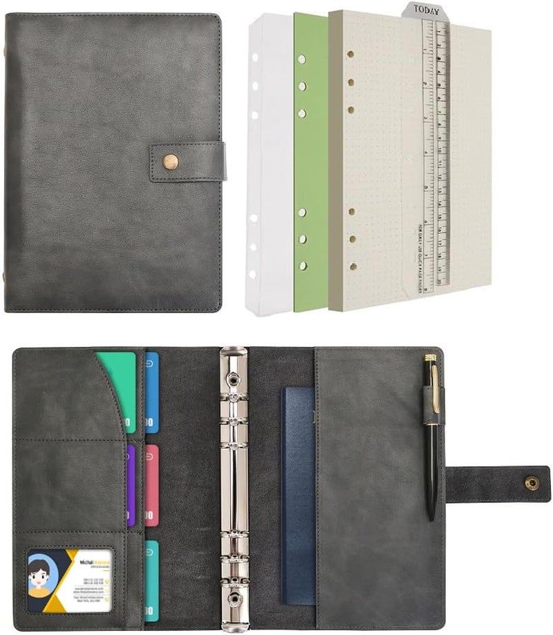 WONDERPOOL Binder Leather Journal Set Refillable Notebook Spiral Diary - Dot Grid Paper & Real Leather Inner Pockets for Man Woman (Gray, A5) - Image 1