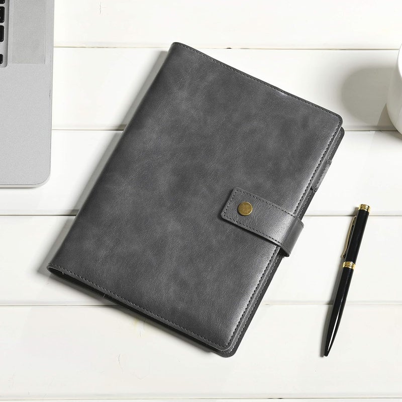 WONDERPOOL Binder Leather Journal Set Refillable Notebook Spiral Diary - Dot Grid Paper & Real Leather Inner Pockets for Man Woman (Gray, A5) - Image 2