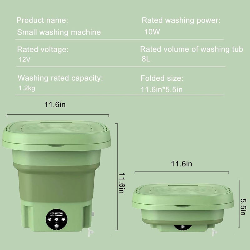 Portable Electric Washing Machine - Compact and Lightweight Perfect for Travel and Daily Use k (Green) - Image 1