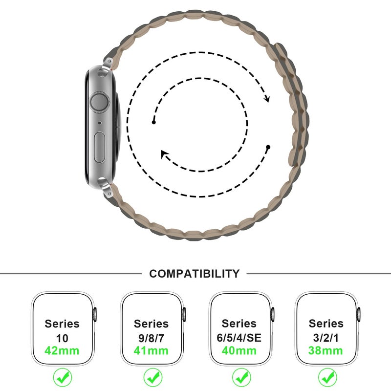 Anlinser Magnetic Bands Compatible with Apple Watch Band 49/46/45 44/42/41/40/38mm, Women Men Double Side Reversible Strap for iWatch Ultra 3-1 Series 11/10/9/8/7-1 SE (42/41/40/38, Gray/Coffee) - Image 2