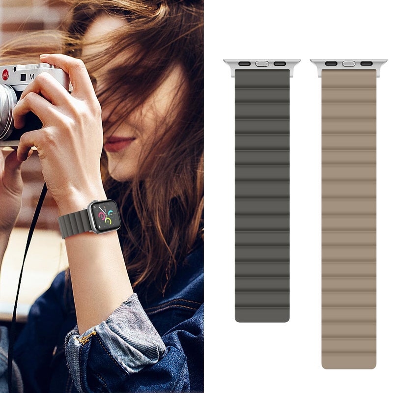 Anlinser Magnetic Bands Compatible with Apple Watch Band 49/46/45 44/42/41/40/38mm, Women Men Double Side Reversible Strap for iWatch Ultra 3-1 Series 11/10/9/8/7-1 SE (42/41/40/38, Gray/Coffee) - Image 3