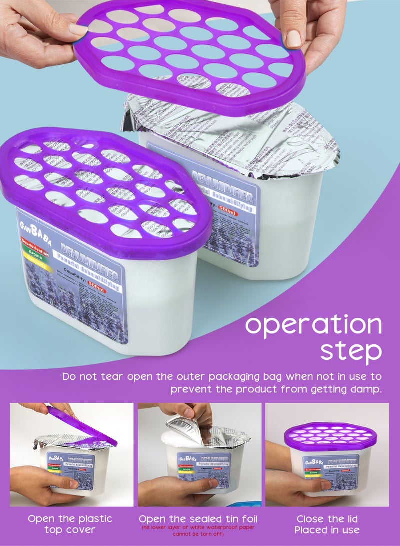 HomarKet Lavender-Scented Moisture Absorber Boxes,6 Pack Humidity Absorber for Closet Wardrobe Kitchen Bathroom, Moldproof Deodorizing Desiccant Dehumidifier Boxes(500ml 10.5Oz Absorption Per) - Image 5