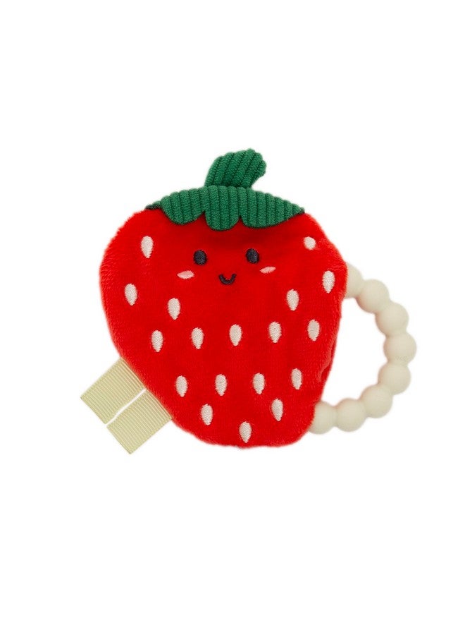 Pearhead Strawberry Crinkle Teether, Baby Teether Toy, Plush and Silicone Ring Sensory Play, Teething Accessories for Babies 0-6 Months, Newborn Teethers, Ages 0m+ - Image 1