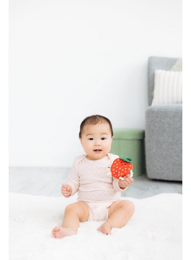 Pearhead Strawberry Crinkle Teether, Baby Teether Toy, Plush and Silicone Ring Sensory Play, Teething Accessories for Babies 0-6 Months, Newborn Teethers, Ages 0m+ - Image 4