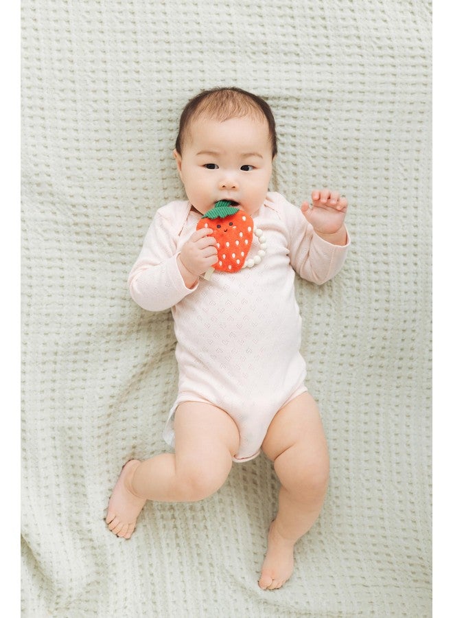 Pearhead Strawberry Crinkle Teether, Baby Teether Toy, Plush and Silicone Ring Sensory Play, Teething Accessories for Babies 0-6 Months, Newborn Teethers, Ages 0m+ - Image 3