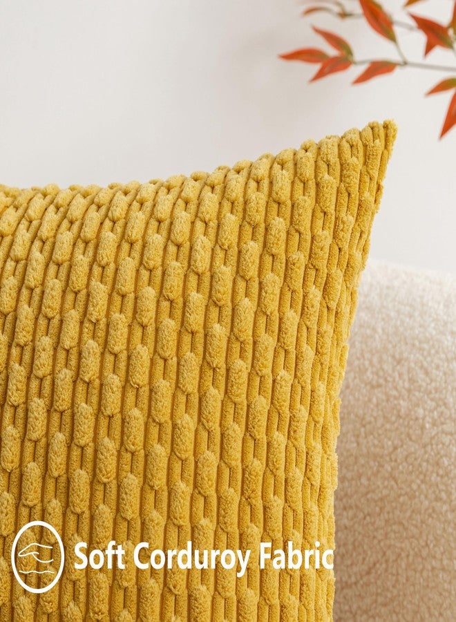 UGS UGASA UGASA Fall Soft Corduroy Decorative Pillow Cover 12x20 Inch Boho Striped Oblong Throw Pillow Cover Rectangle Lumbar Modern Home Decor for Sofa Living Room Couch Bed Mustard Yellow 1 Piece - Image 2