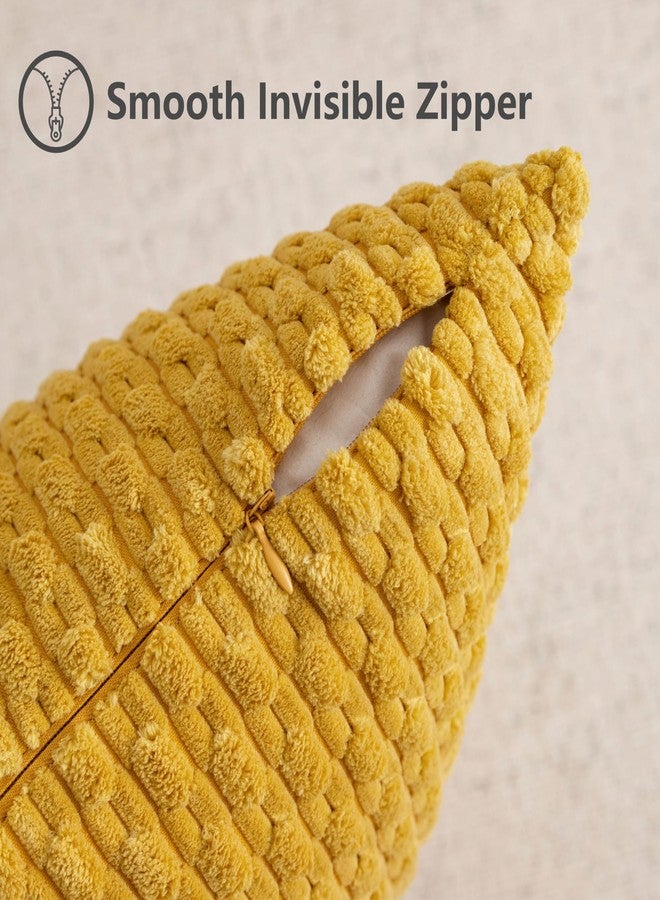 UGS UGASA UGASA Fall Soft Corduroy Decorative Pillow Cover 12x20 Inch Boho Striped Oblong Throw Pillow Cover Rectangle Lumbar Modern Home Decor for Sofa Living Room Couch Bed Mustard Yellow 1 Piece - Image 3
