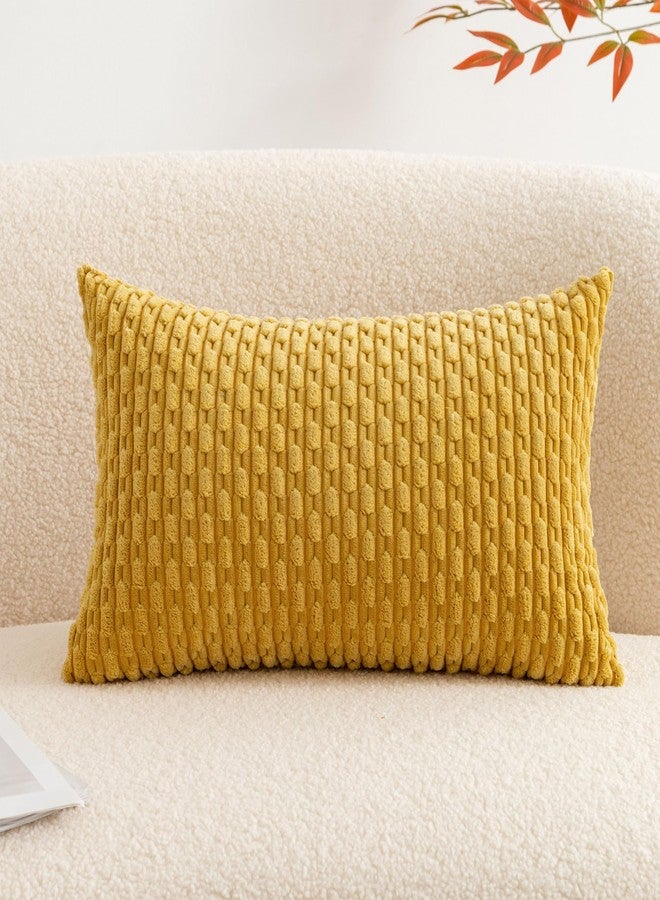 UGS UGASA UGASA Fall Soft Corduroy Decorative Pillow Cover 12x20 Inch Boho Striped Oblong Throw Pillow Cover Rectangle Lumbar Modern Home Decor for Sofa Living Room Couch Bed Mustard Yellow 1 Piece - Image 1