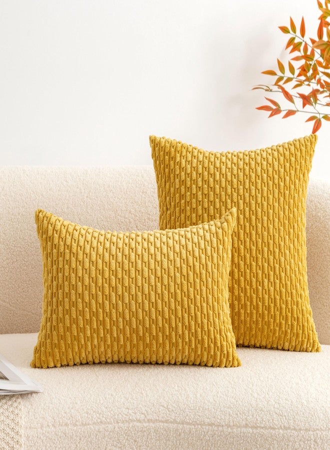 UGS UGASA UGASA Fall Soft Corduroy Decorative Pillow Cover 12x20 Inch Boho Striped Oblong Throw Pillow Cover Rectangle Lumbar Modern Home Decor for Sofa Living Room Couch Bed Mustard Yellow 1 Piece - Image 5