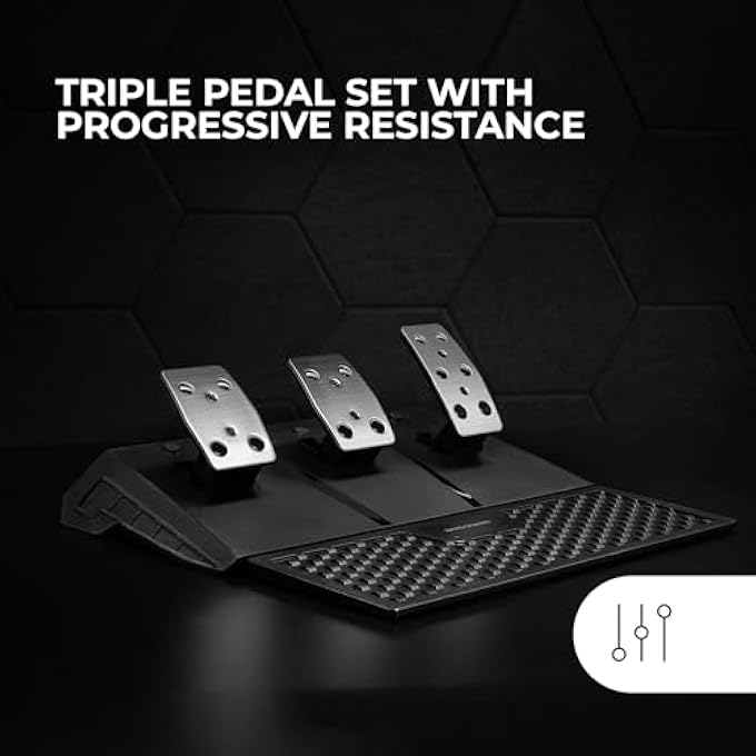 MARS GAMING MWH-RSX SIMRACING STEERING WHEEL WITH FORCE FEEDBACK AND DUAL MOTOR, SET OF 3 PEDALS WITH PROGRESSIVE RESISTANCE, 12 SPEED H GEARS, 14 ADJUSTABLE BUTTONS, PC/PS4/XBOX SERIES X|S - Image 2