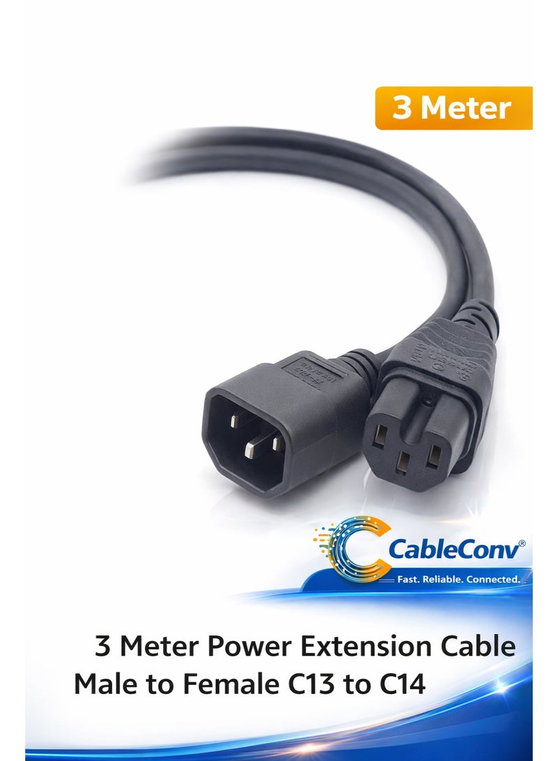 CABLE CONV Power Extension Cable Male to Female C13 to C14 3m | IEC C13 Female to C14 Male Power Cord Extension | Heavy Duty Computer / Server Power Cable - Image 1