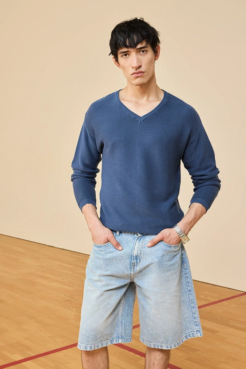 SNITCH Core Lab Dark Blue Textured Sweater