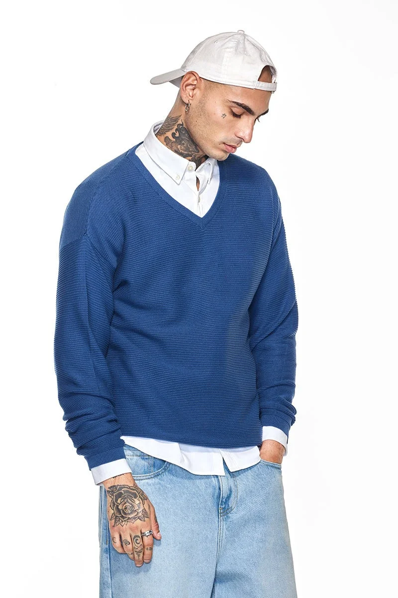 SNITCH Core Lab Dark Blue Textured Sweater