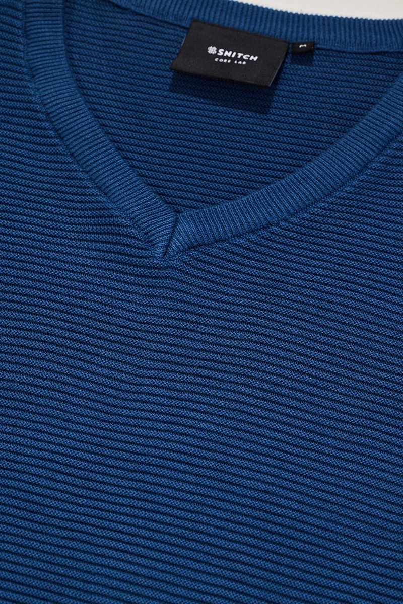SNITCH Dark Blue Core Lab Dark Blue Textured Sweater for Men | Best Price UAE