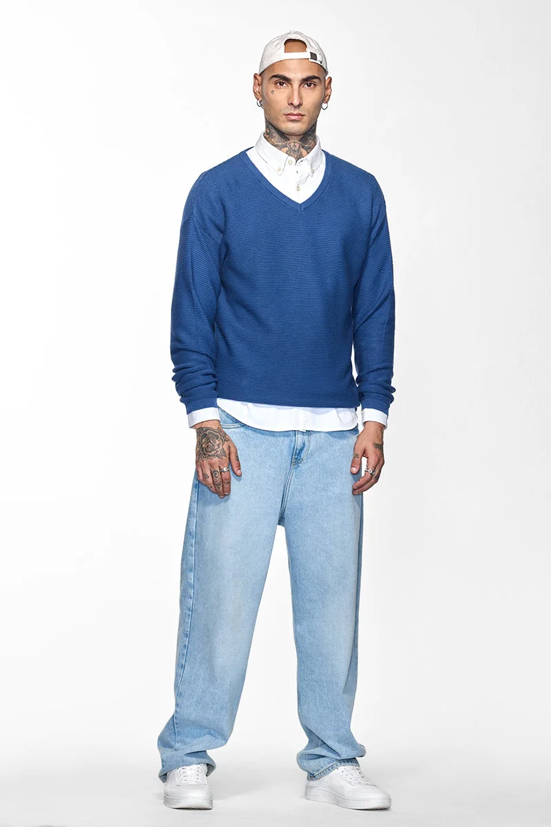SNITCH Dark Blue Core Lab Dark Blue Textured Sweater for Men | Best Price UAE