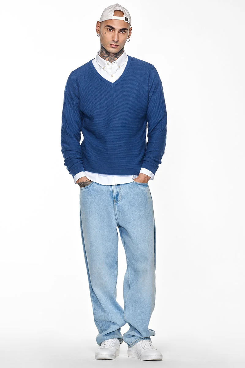 SNITCH Dark Blue Core Lab Dark Blue Textured Sweater for Men | Best Price UAE