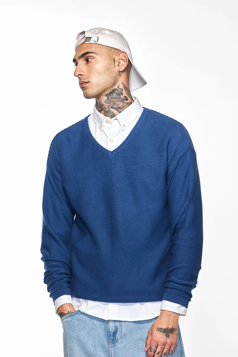 SNITCH Dark Blue Core Lab Dark Blue Textured Sweater for Men | Best Price UAE