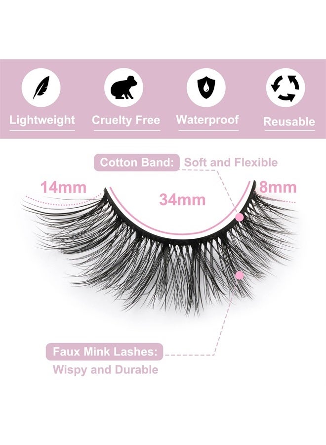 Kiromiro False Eyelashes 14mm Faux 3D Mink Lashes Natural Look Fluffy Cat Eye Wispy Lashes Pack by Kiromiro, 14 Pairs