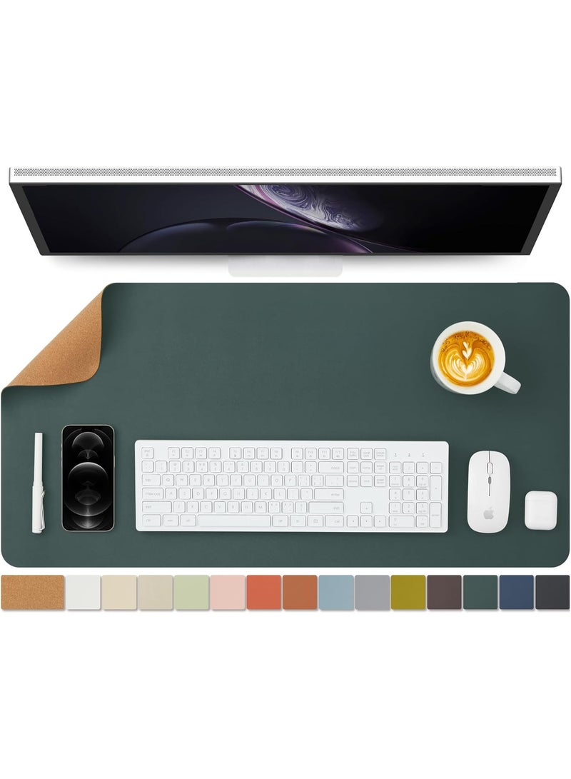 حصيرة مكتب من الفلين - لوحة مكتب ذات وجهين للمكتب والمنزل - تنظيم المكتب ولوازمه - مثالية للفأرة الكبيرة وحصائر المكتب على سطح المكاتب (أخضر داكن، 80 سم × 40 سم) - Image 1