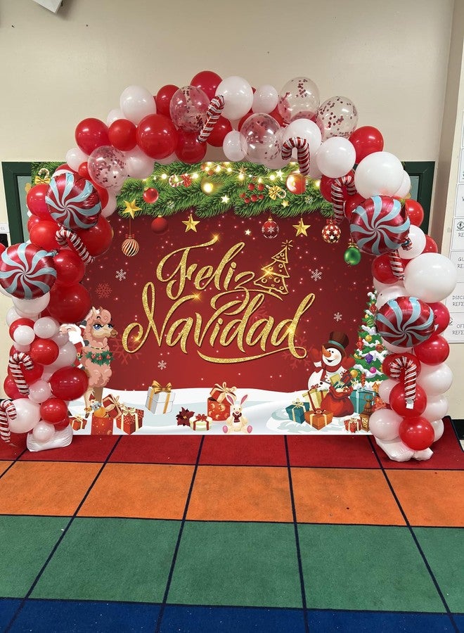 CINRAY Feliz Navidad Banner Backdrop 7x5FT Christmas Decorations Red Sign for Winter Holiday Party Decorations Supplies Photo Props - Image 3
